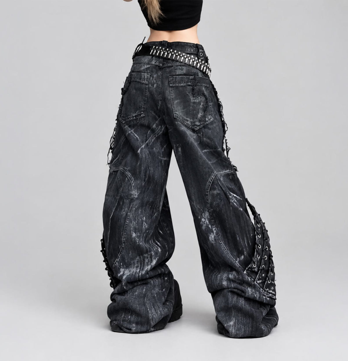 Vintage Patchwork Distressed Jeans / Wide Leg Cargo Pants Women's