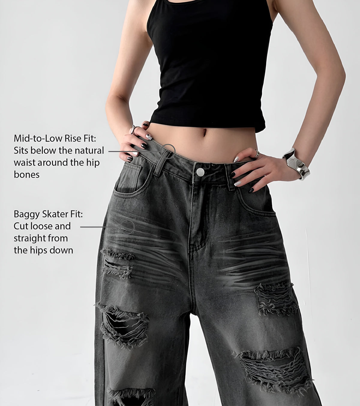 Vintage Trend Ripped Jeans / White Washed Jeans