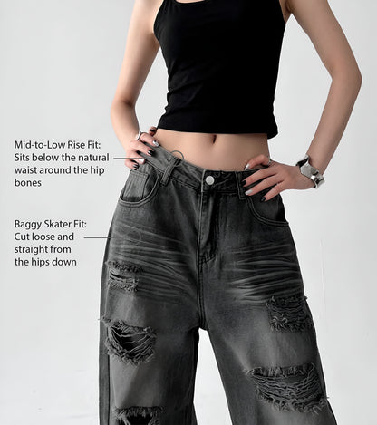 Vintage Trend Ripped Jeans / White Washed Jeans