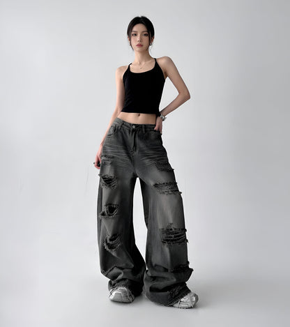 Vintage Trend Ripped Jeans / White Washed Jeans