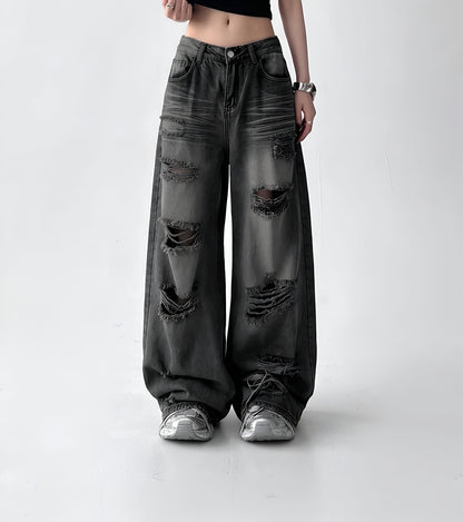 Washed Black / XS Vintage Trend Ripped Jeans / White Washed Jeans