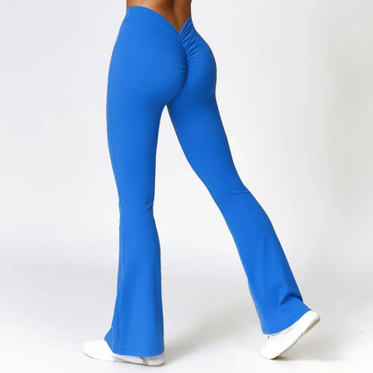 Water Pen Blue / M / CHINA V-shaped Hip Yoga Pants Flare Leggings Women High Waist Wide Leg Pants Women Gym Fitness Sports Flared Pant Dance Trousers