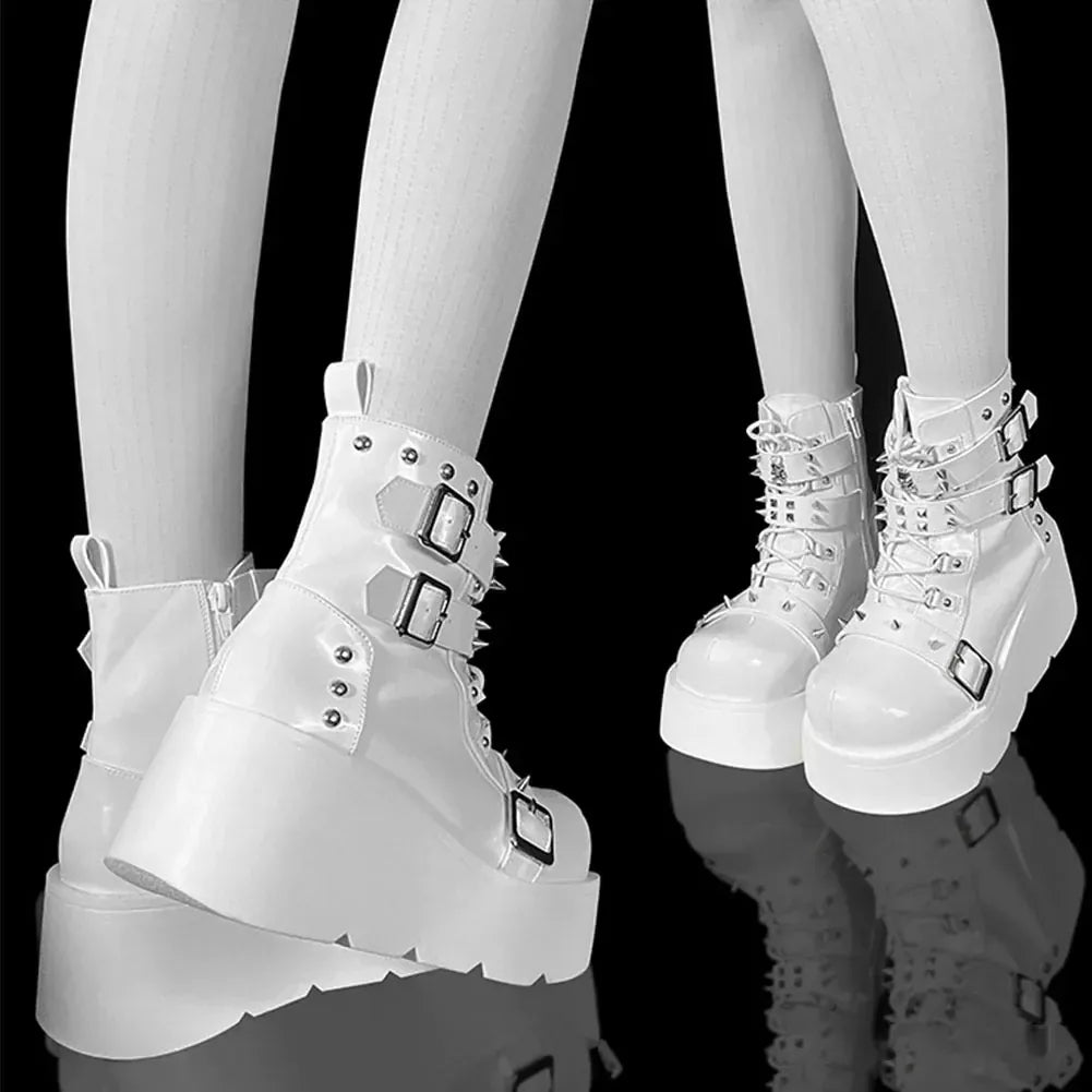 white 1 / 35 Gothic Style Platform Boots/ Vampire Cosplay Women Mid-calf Boots