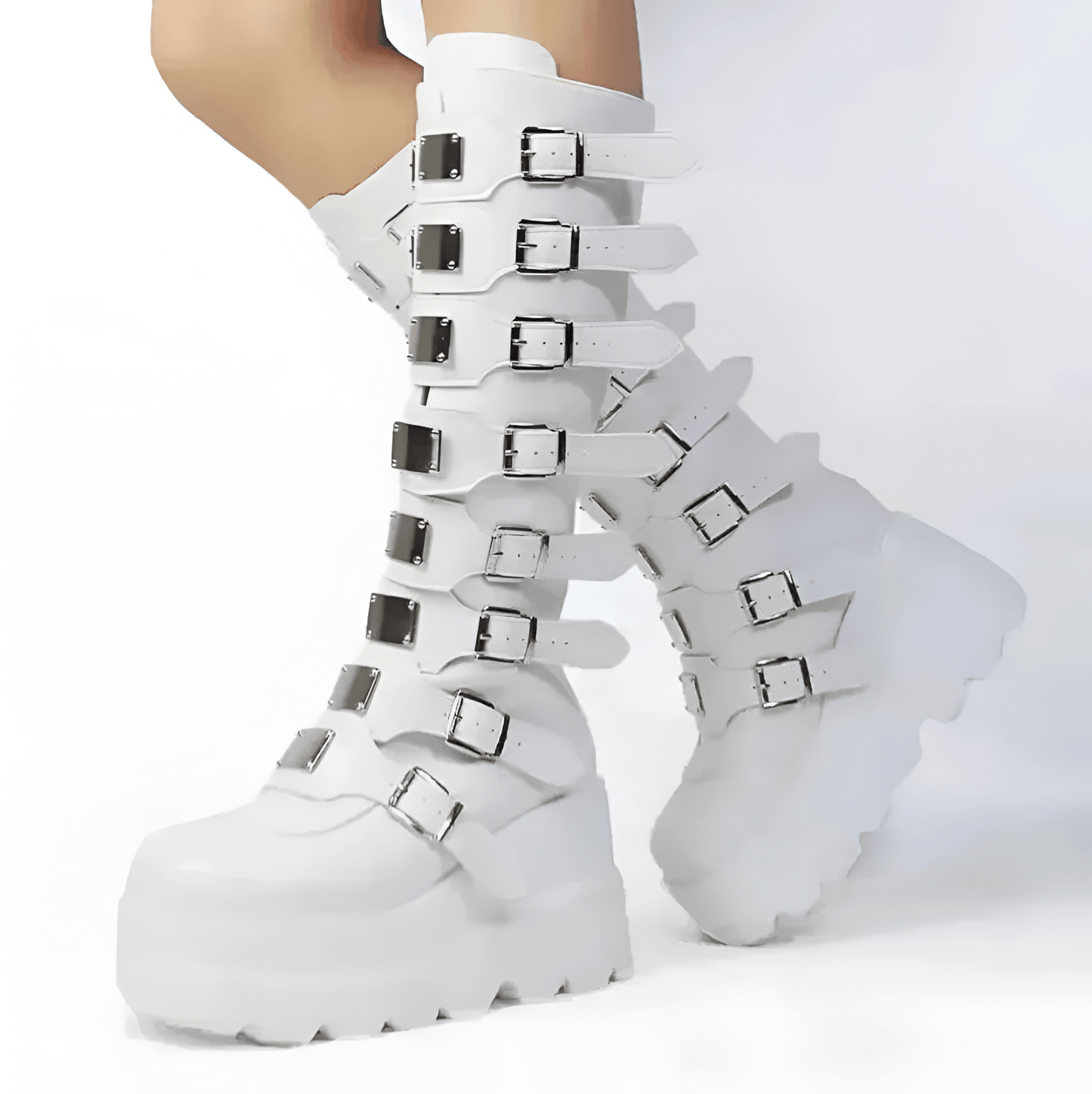 White / 35 Long Boots Gothic style with Platform / Knee High Vegan Leather