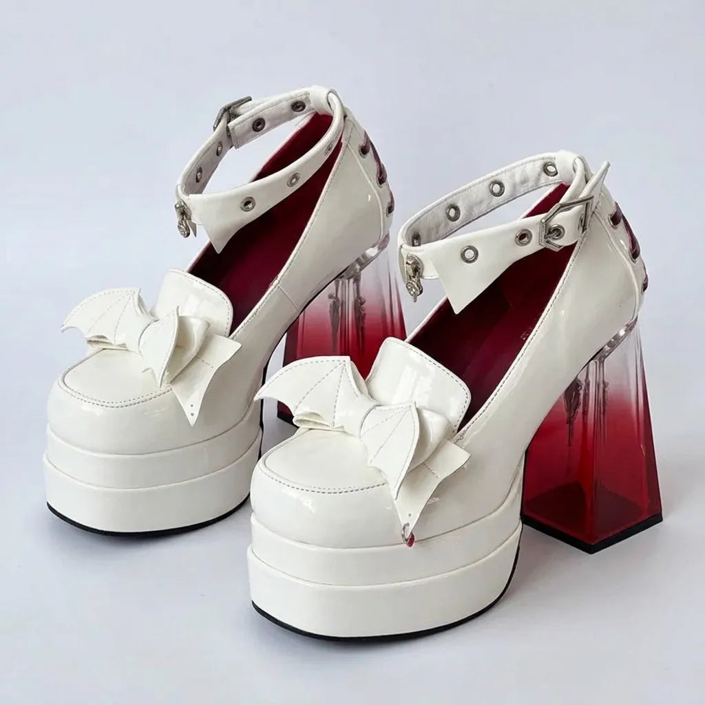 White / 35 Original Ladies Elegant Paltform Pump Shoes High Heels Round Head Thick Heel Rivets Waterproof Table Women's Leather Shoes