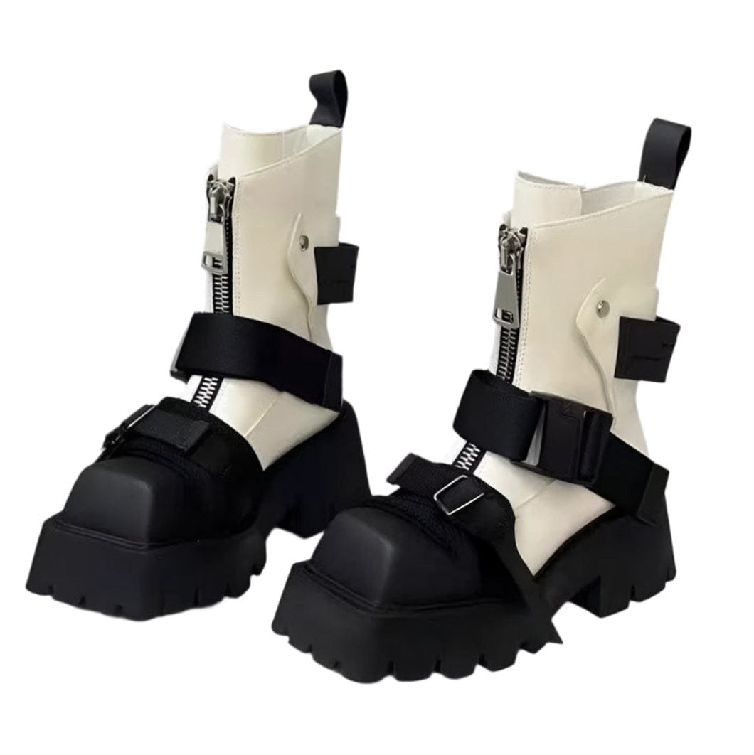 White / 35 Thick-soled Male Biker Gothic Boots