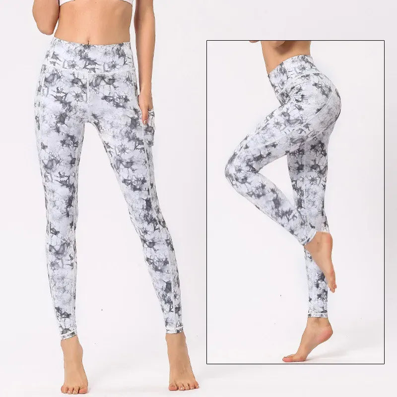White Flower / S Camo Yoga Leggings with Pocket/ For Running, Lifting, Yoga (Victoria Dreamland)