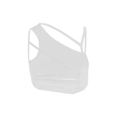 White / L Women's Asymmetric Shoulder Straps Yoga Bra (Victorious SyncWear)