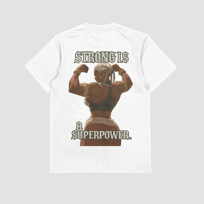 White / M Ambessa "Strong is a superpower" Gym T-shirt (Oversize)