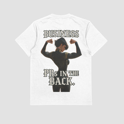 White / M Caitlyn "Business, PR's in the back" Gym T-shirt (Oversized)