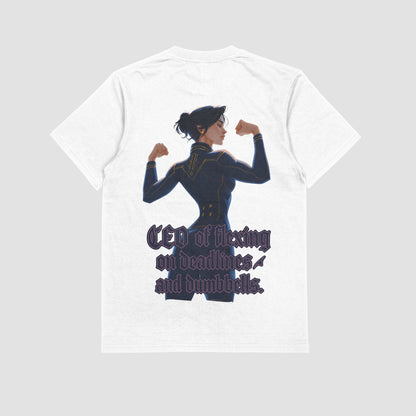 White / M Caitlyn "CEO of Flexing on Deadlines, and Dumbbells" Gym T-shirt (Oversized)