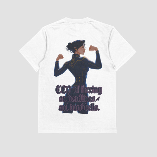 White / M Caitlyn "CEO of Flexing on Deadlines, and Dumbbells" Gym T-shirt (Oversized)