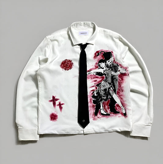 White / M Gothic Punk Romance Couple Dancing Graphic Long Sleeved Shirt
