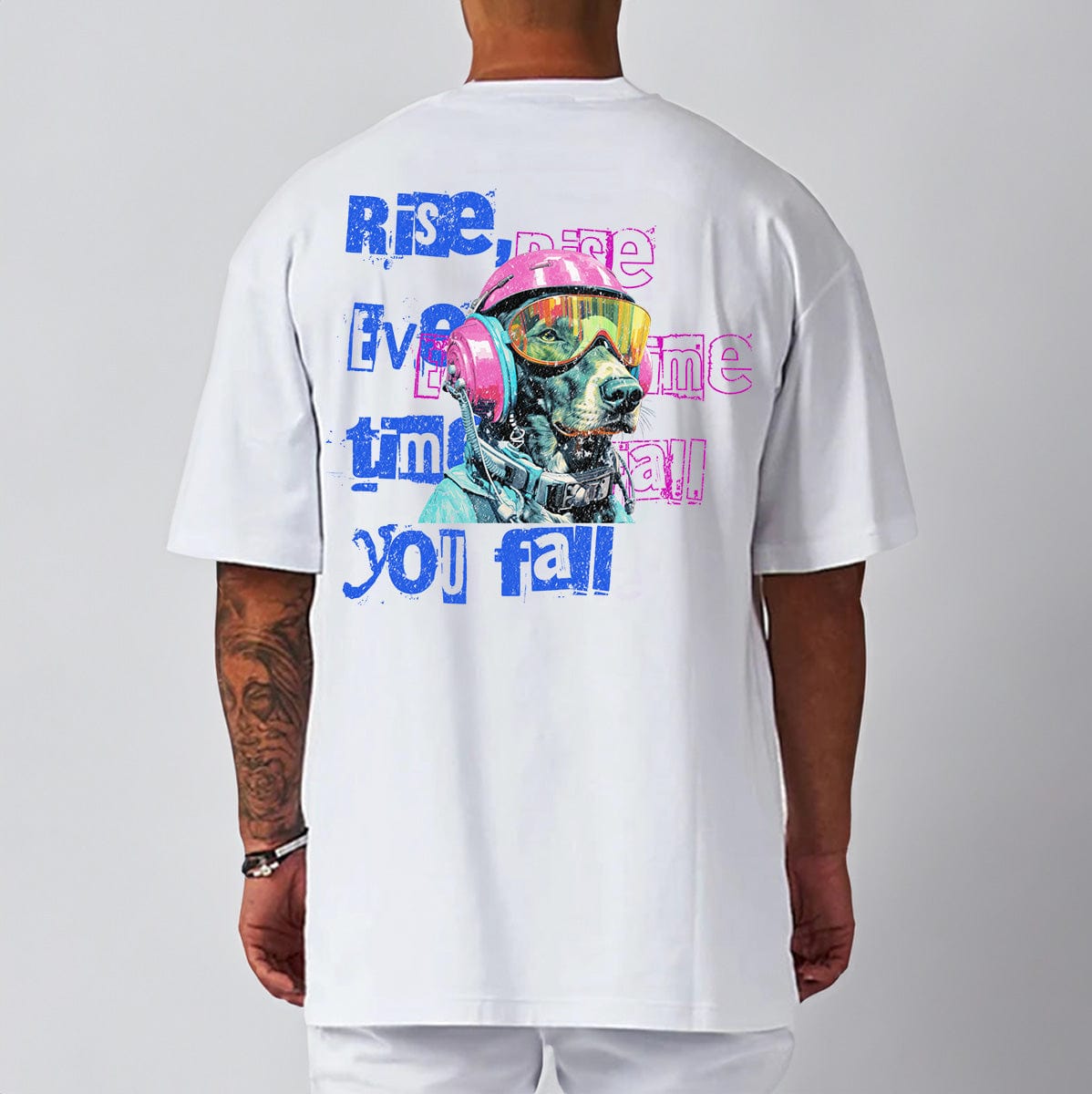 White / M Oversize Gym T-shirt "Rise every time you fall"