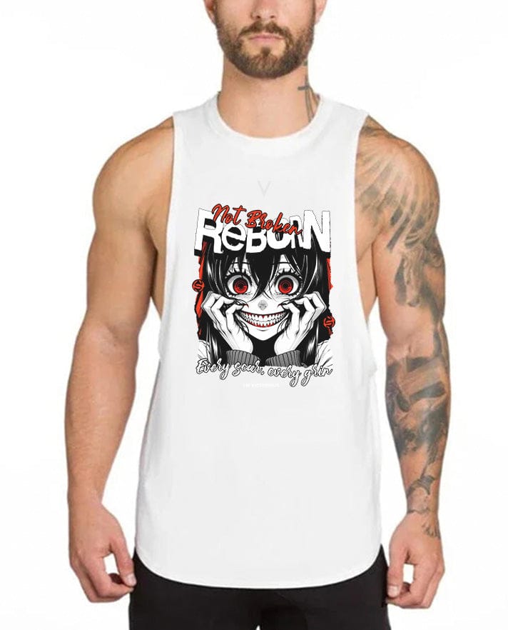 White / M Reborn V High Neck Tank Top - Gym Fitness Streetwear Tank Top