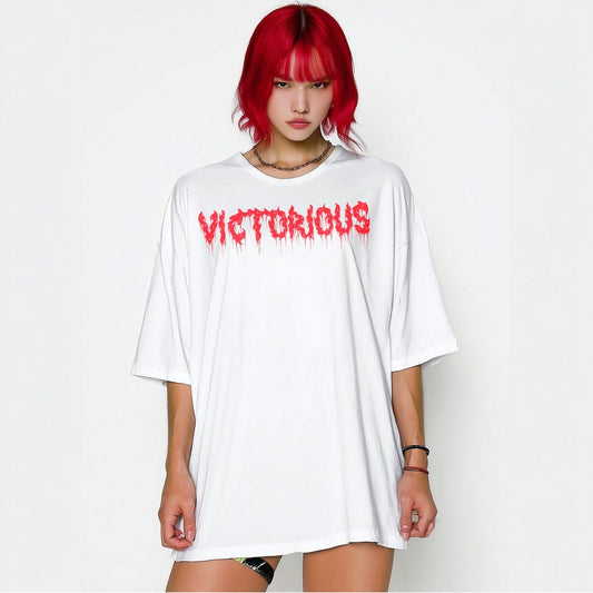 White / M Victorious Japan Horror Letters Oversize T-shirt (Oversize)