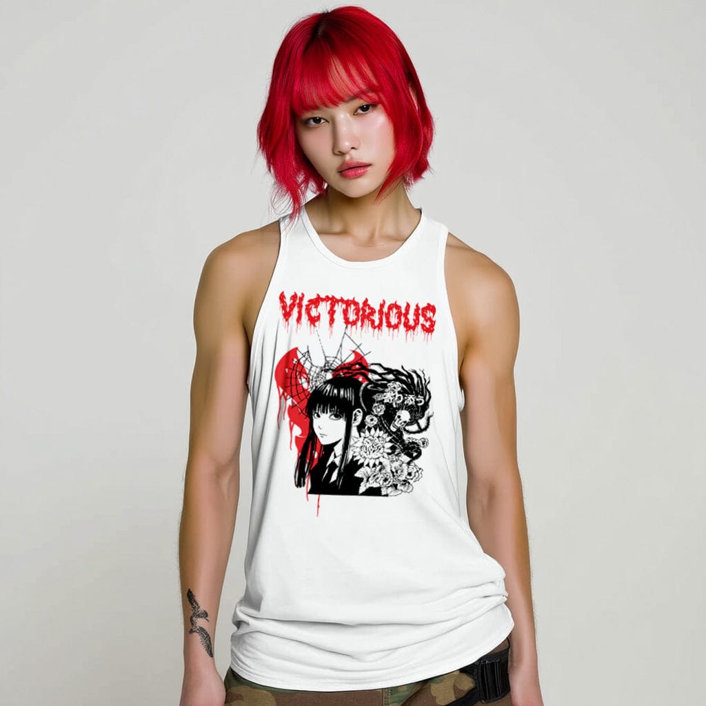 White / M Victorious Unisex Japan Symbiote Gym Tank Top (High-Neck)