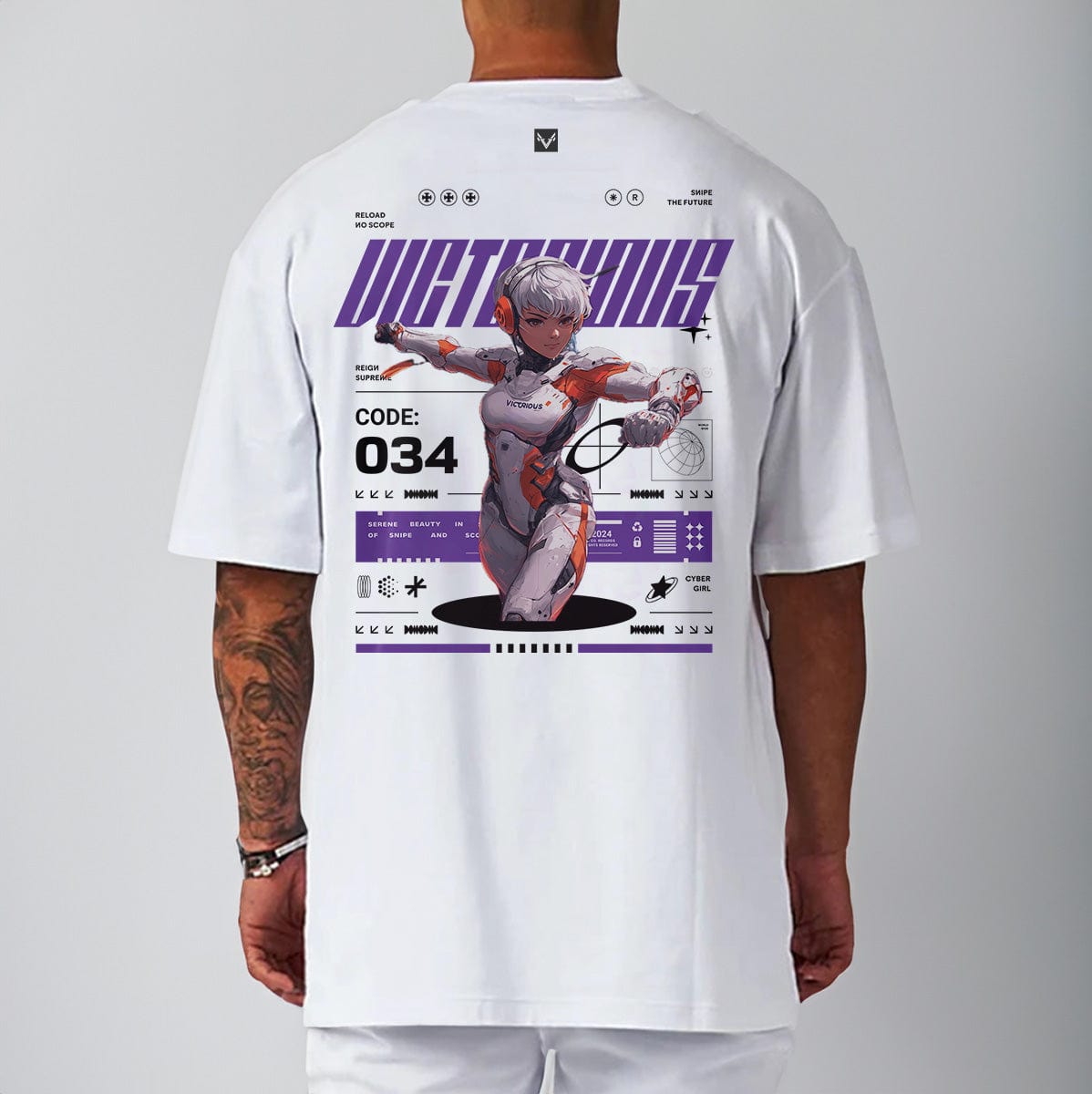 White / M Victorious "VALKYRIE POWER" Gym T-shirt (Oversize)