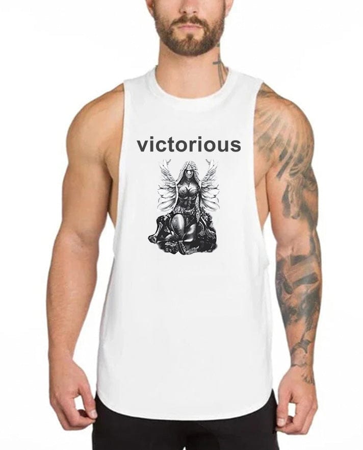 White / M Victorious Valkyrie's Gothic Statue (Men Gym Tank-Top)