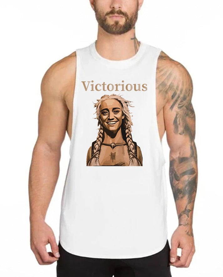 White / M Victorious Valkyrie's Joy (Men Gym Tank-Top)