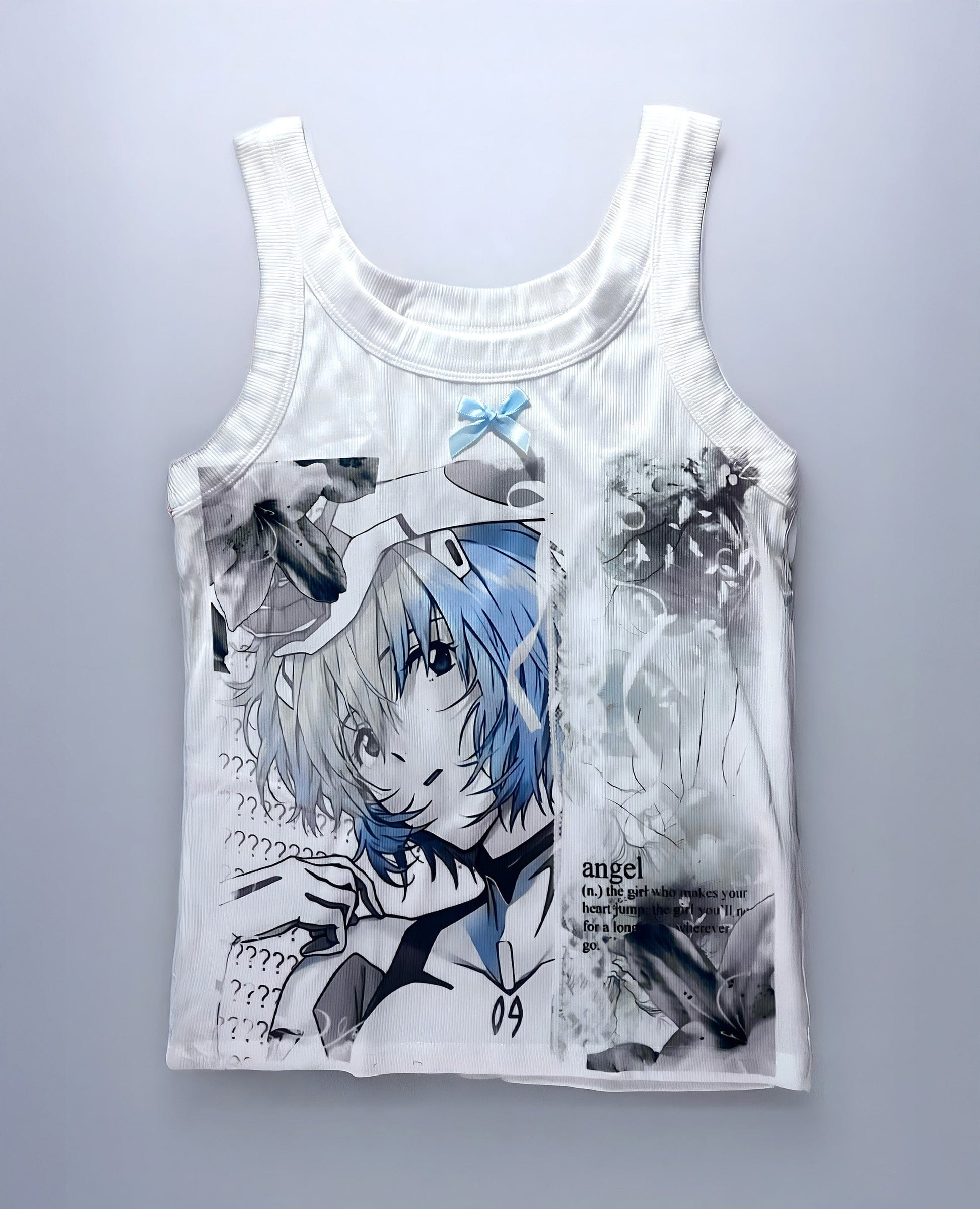 White / S Ayanami Rei Ribbed & Bow Tank Top