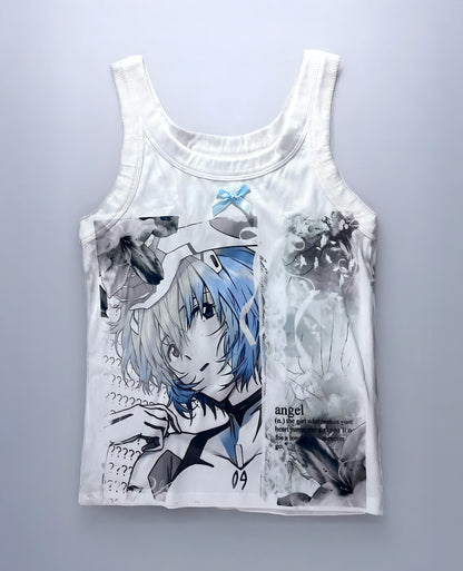 White / S Ayanami Rei Ribbed & Bow Tank Top