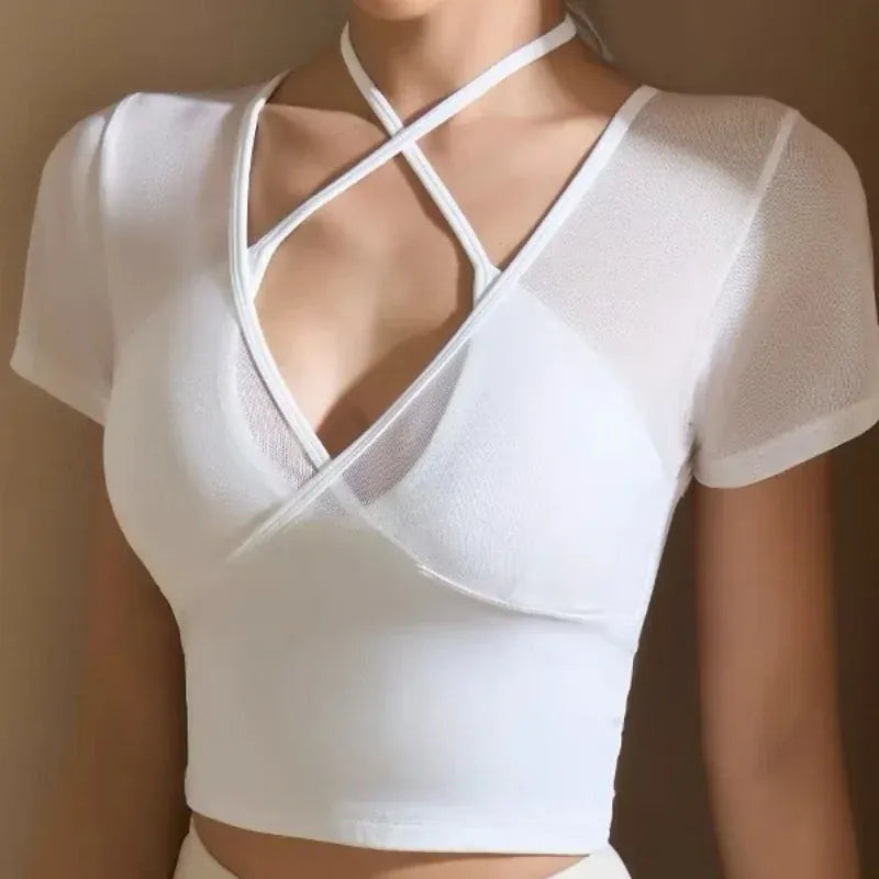 White / S Two Pieces Mesh Patchwork Short Sleeve (Victorious HyperDrive Tops)