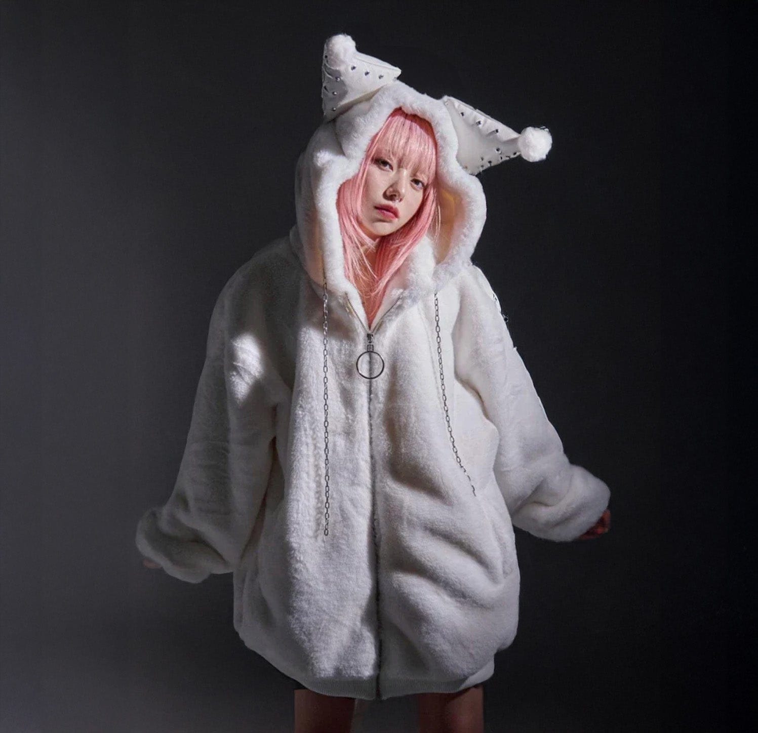 White / S Victorious Celestial Fox Fluff Jacket