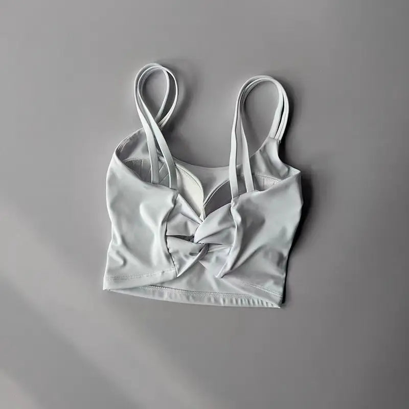 White / S Women's Back knotted Sports Bra / High Impact Gym (Victorious Titanium Mesh)