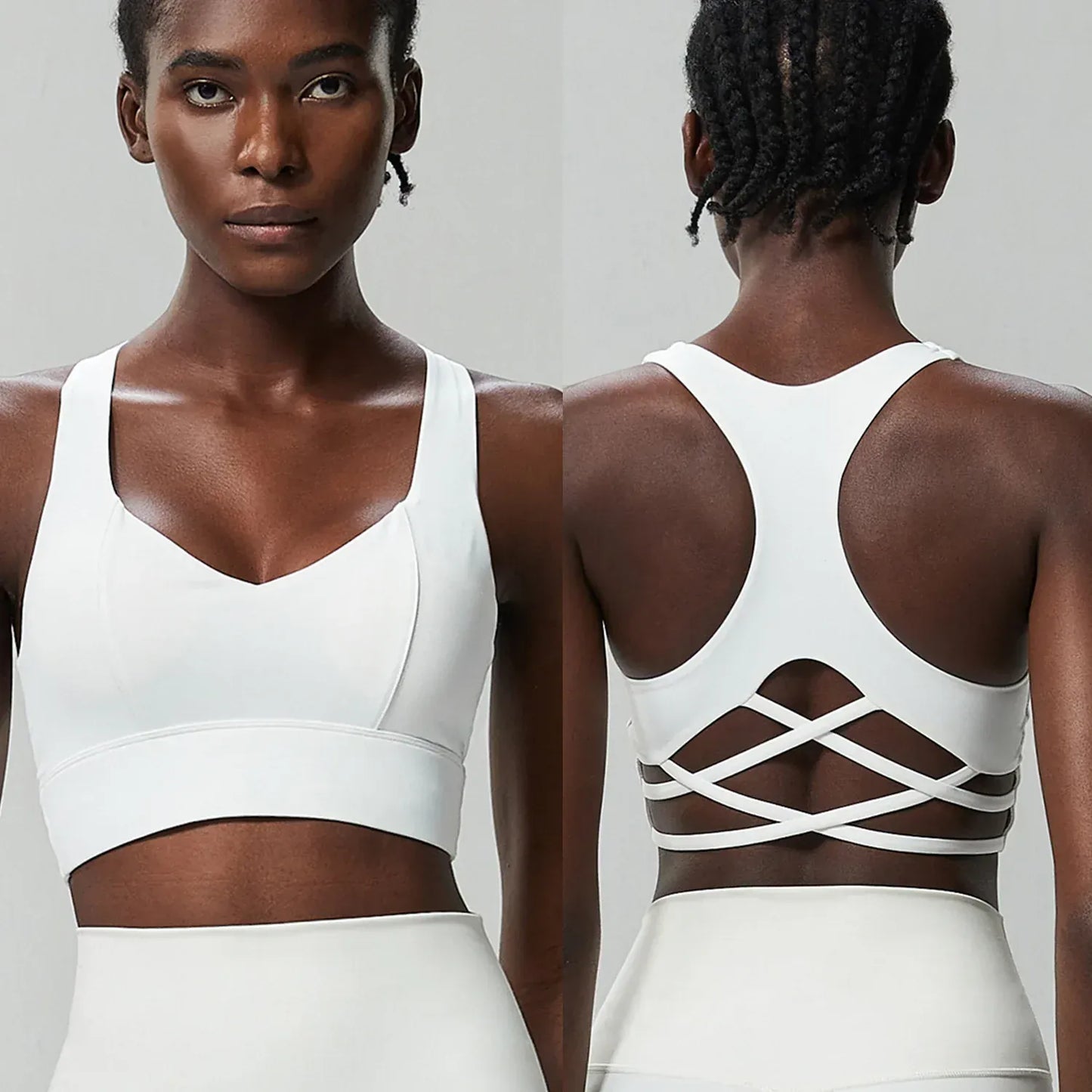 White / S Yoga Bra Buttery Soft Top/ High Impact Gym Bra (Victorious AthleCode)