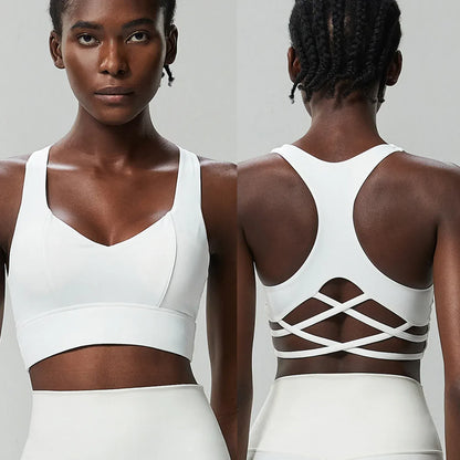 White / S Yoga Bra Buttery Soft Top/ High Impact Gym Bra (Victorious AthleCode)