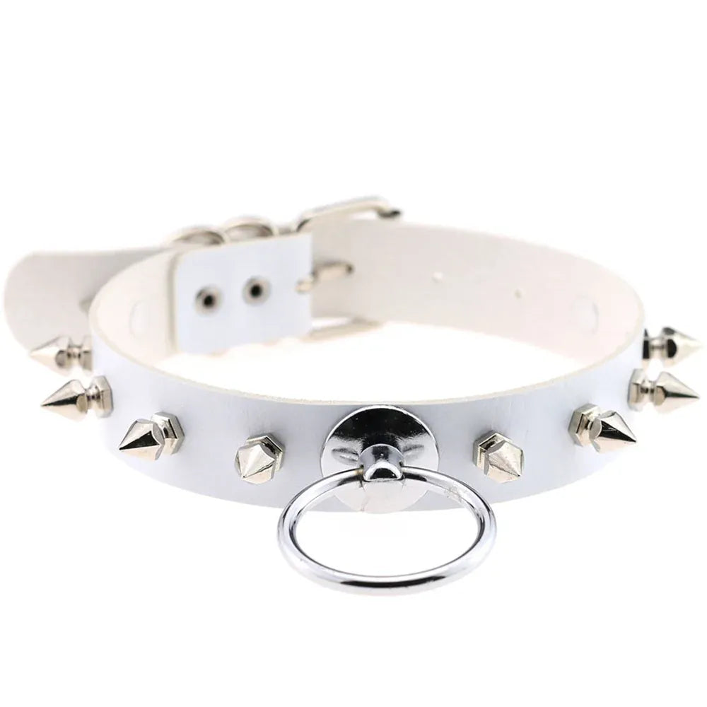 white Vintage Circle Circle Leather Collar Punk Rivet Spikes Choker Necklace For Women Rock Neck Strap Fashion Party Jewelry