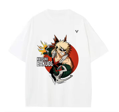 White / XS Katsuki Bakugo (My Hero Academia) Anime Oversize T-Shirt