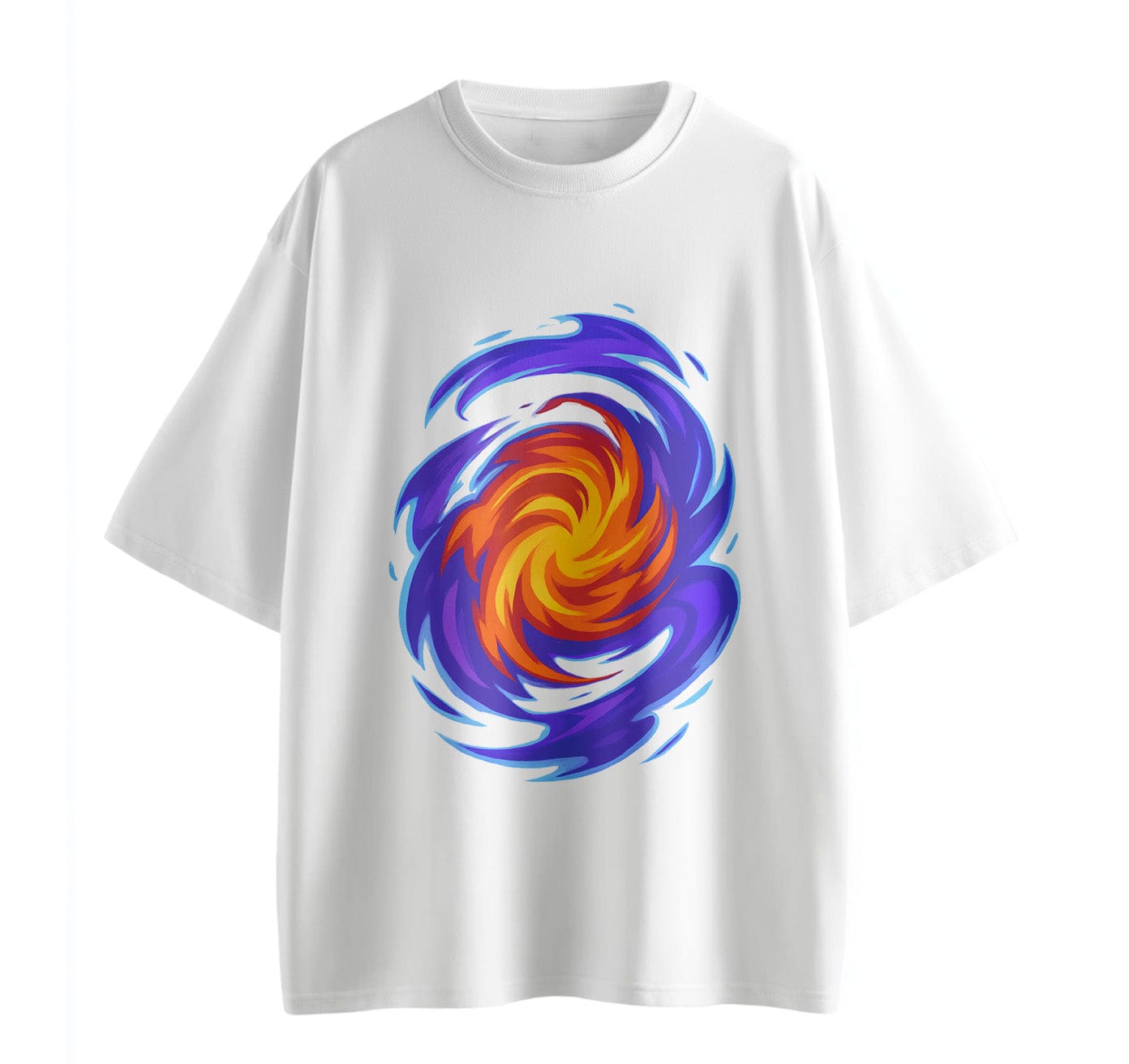 White / XS Swirling Energy Flames Anime Oversize T-Shirt