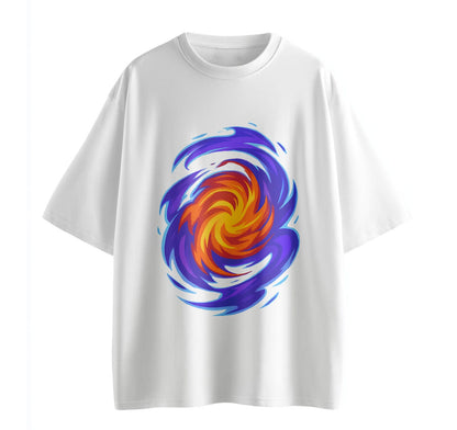 White / XS Swirling Energy Flames Anime Oversize T-Shirt