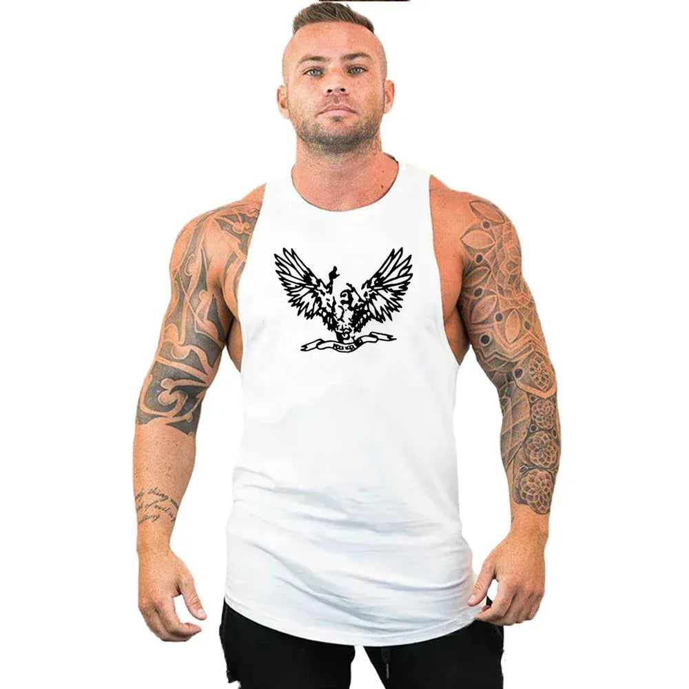 White12 / S New Cotton Workout Gym Tank Top / Mens Muscle Sleeveless Sportswear Shirt