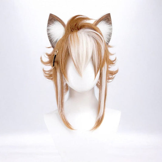 wig add ear / Wigs Length-35cm Genshin Impact Cosplay Mixed Colors Gorou Cosplay Wig