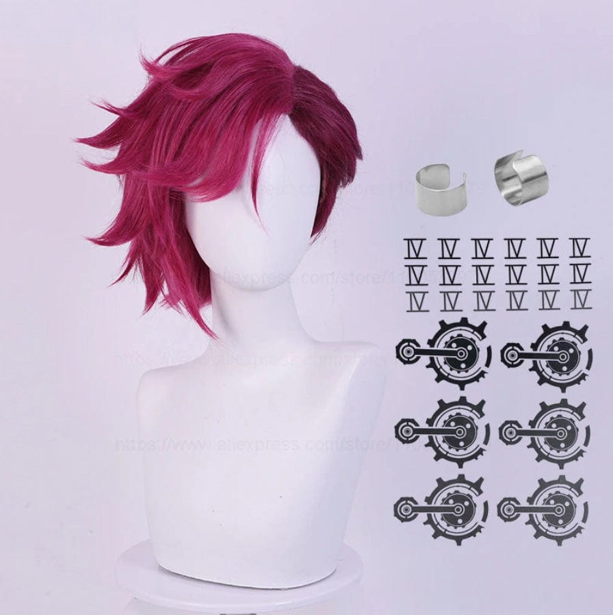 wig tattoo Ear clips / One Size Vi Arcane Cosplay Wig – 30cm Deep Rose Pink Wig + Cap by Victorious