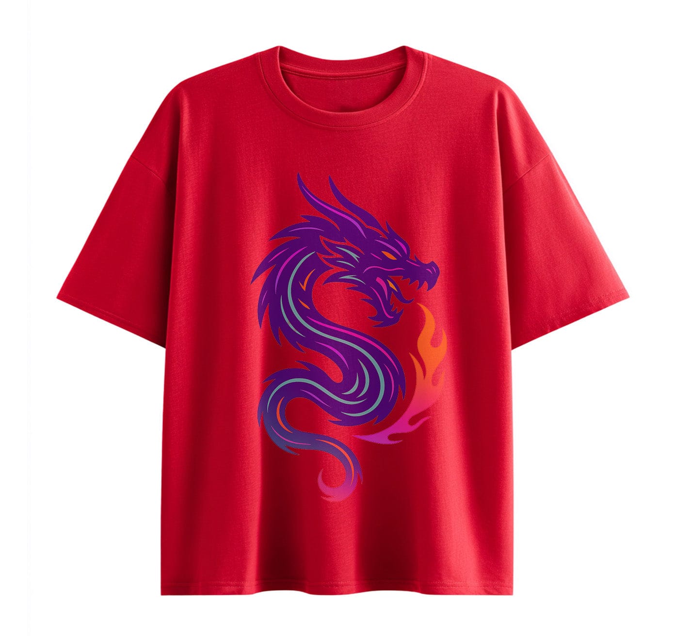 Wine Red / XS Dragon Symbol Anime Oversize T-Shirt