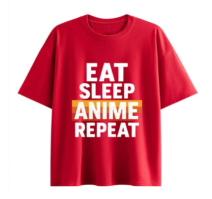 Wine Red / XS Eat Sleep Anime Repeat 1 Oversize T-Shirt