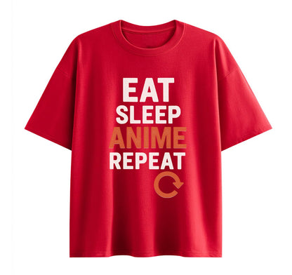 Wine Red / XS Eat Sleep Anime Repeat 2 Oversize T-Shirt