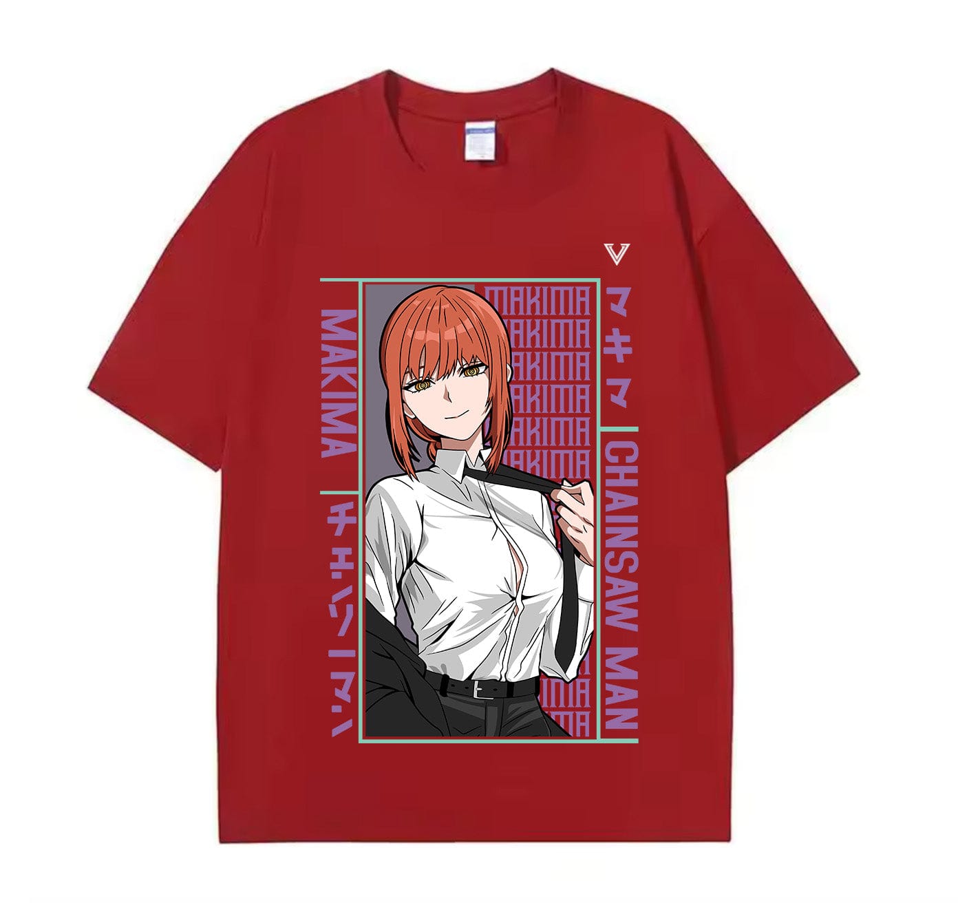 Wine Red / XS Makima (Chainsaw Man) Anime Oversize T-Shirt