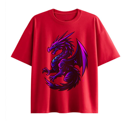 Wine Red / XS Neon Dragon Anime Oversize T-Shirt
