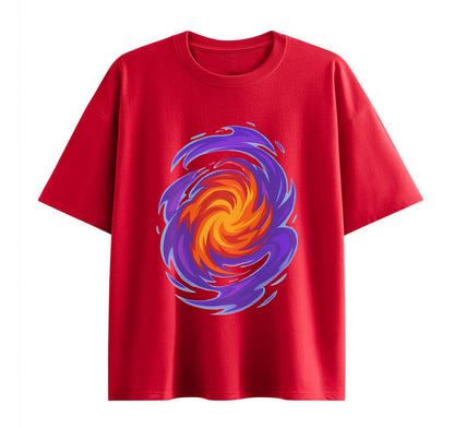 Wine Red / XS Swirling Energy Flames Anime Oversize T-Shirt