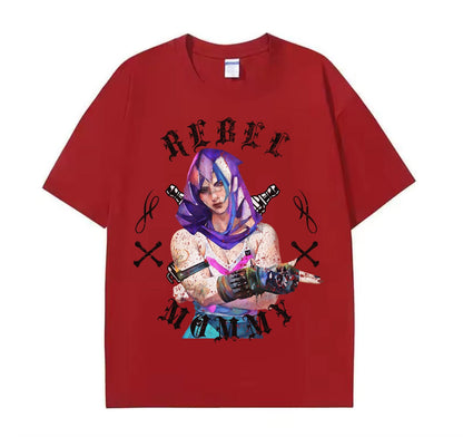 Wine Red / XS VI Rebel Mommy (Arcane) Anime Oversize T-shirt