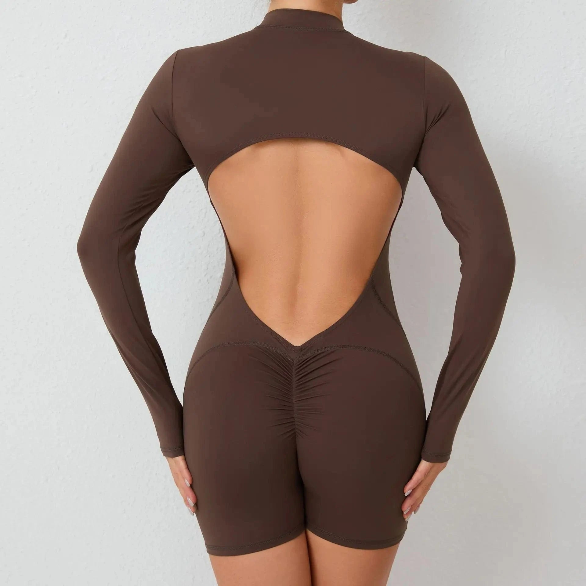 Women Backless Open Black Jumpsuit with Shorts / Gym One Piece Suit with Short / Bodycon (Comet)