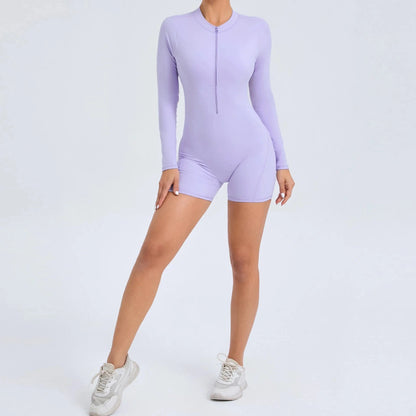 Women Backless Open Black Jumpsuit with Shorts / Gym One Piece Suit with Short / Bodycon (Comet)