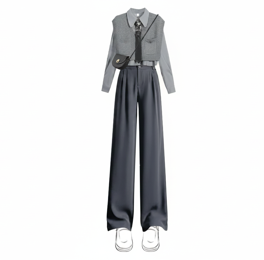 Women's 2025 Spring New Chic Long Sleeved Shirt+Vest+Casual Pants Three Piece Korean Elegant Casual Matching Set Female Suit