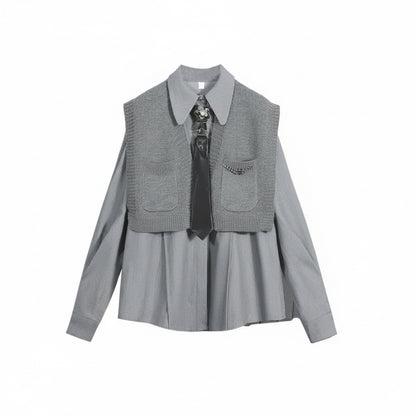 Women's 2025 Spring New Chic Long Sleeved Shirt+Vest+Casual Pants Three Piece Korean Elegant Casual Matching Set Female Suit
