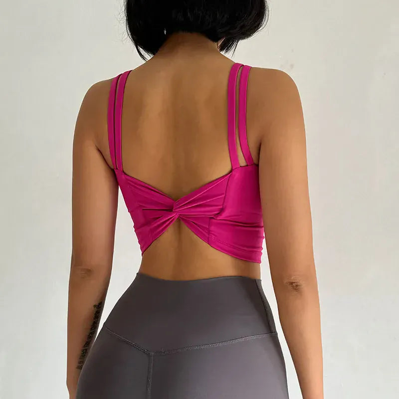 Women's Back knotted Sports Bra / High Impact Gym (Victorious Titanium Mesh)